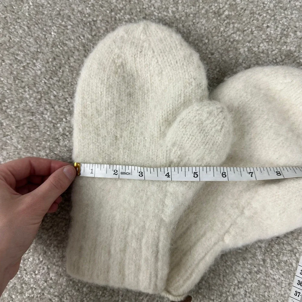 Handmade Wool Knit Mittens Cream White Winter Gloves with Button Detail